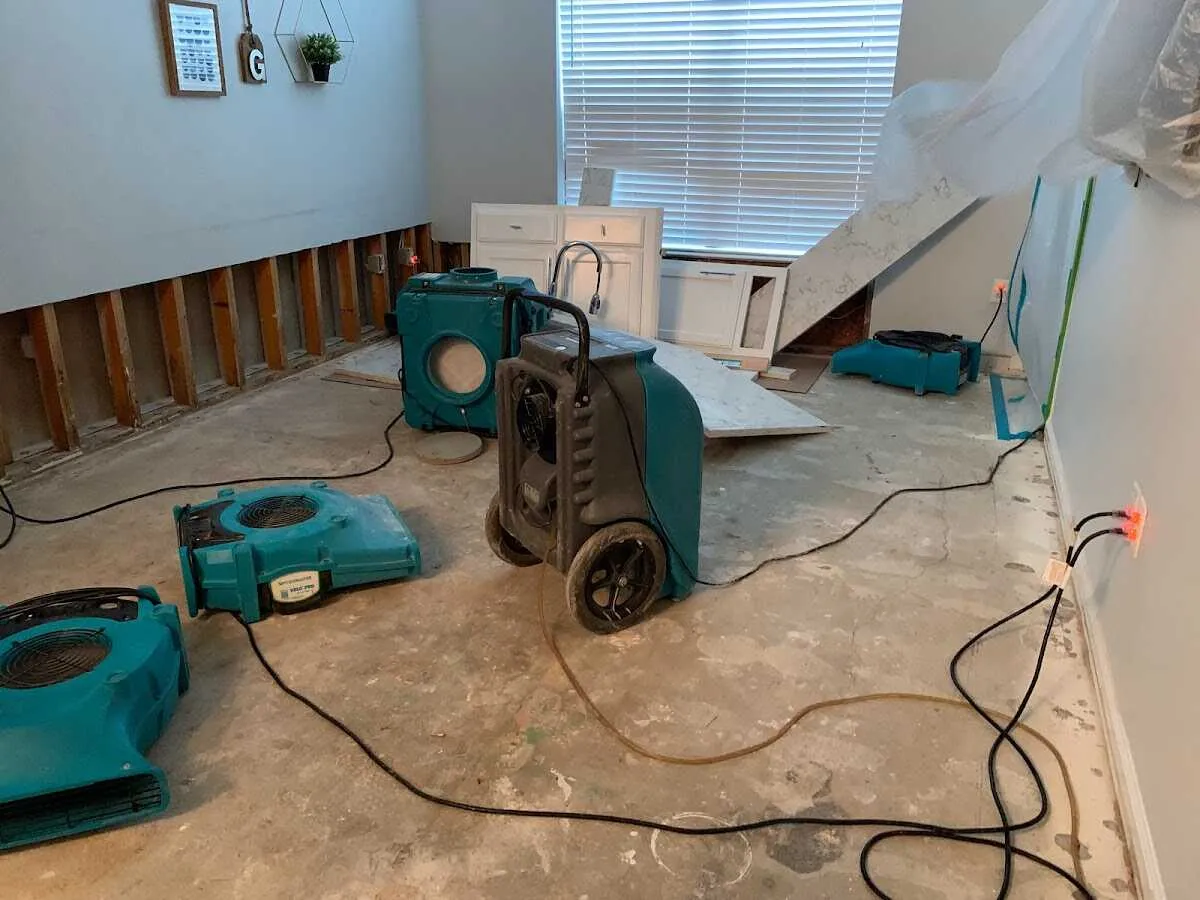 Dehumidifier in flood-cut room for Water Damage Restoration in Hamilton